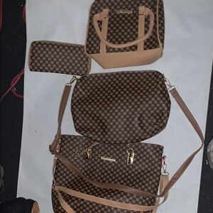 4pc. Brown Checkered Women Bag Set